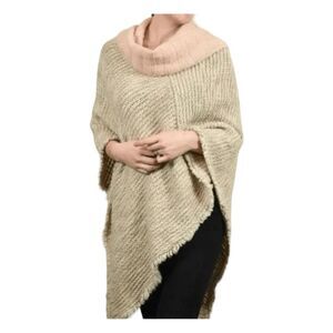 Cocogio Anthropologie Cowl Neck Poncho Sweater Salmon Pink Cream Italian Wool Bl